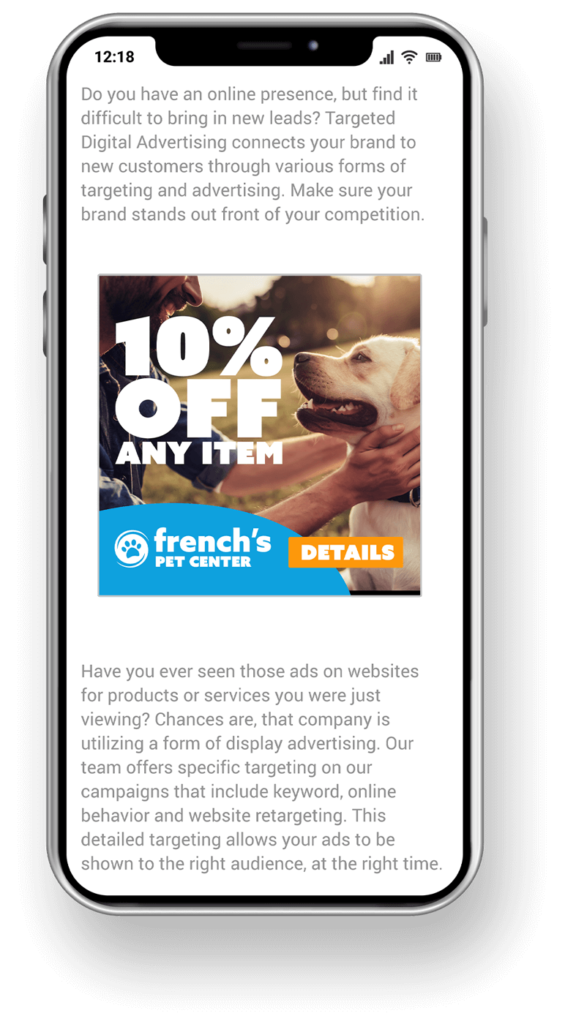 a graphic example of a digital ad within copy on a smartphone screen